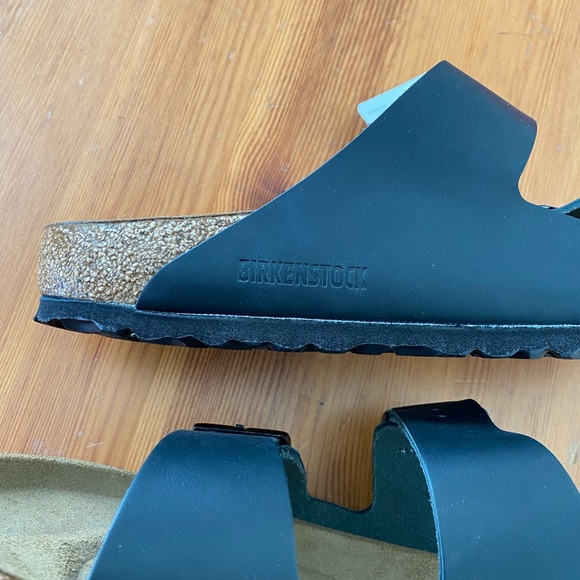 Birkenstock Arizona Sandals Black Birko Flor Faux Leather M10 W12 - Picture 6 of 8